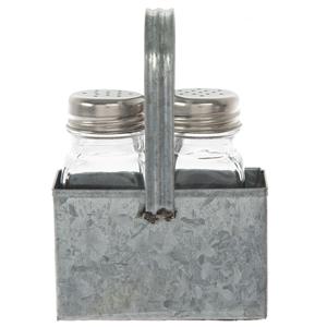 Juego de soporte para salero y pimentero de estaño de Metal galvanizado, bonito juego de sal y pimienta con Caddy para uso en restaurantes de granja - Product Image 1