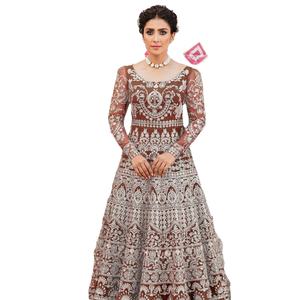 Robe longue pour femme en toile et tissu lourd, ornée de broderies en forme de diamant et de filet papillon, vente en gros - Product Image 2