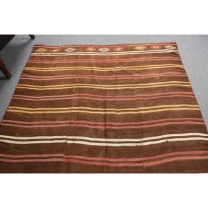 Tapis vintage 5,5x8,3 pieds, grand tapis turc, tapis persan brun-rouge - Product Image 4