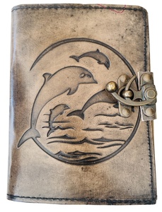 Journal en cuir véritable Vintage en relief de dauphin antique avec des Pages d'art de pont cahier de journal de charbon de bois pour l'écriture et le planificateur d'art - Product Image 4