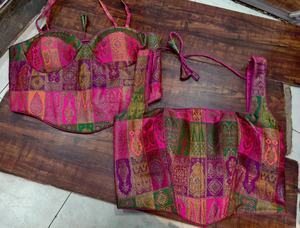 Multicolor Brocade Patchwork Short Breathable Saree Blouse Back <b>Tie</b>-Up Design Sleeveless Sweetheart Collar Winter/Spring/Summer - Product Image 2