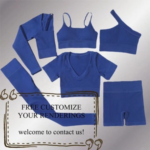 <span class=keywords><strong>2022</strong></span> Logo personnalisé sans couture 6 pièces vêtements de Yoga actifs costume de sport Leggings tenues d'entraînement côtelé Gym Fitness ensembles pour les femmes - Product Image 3