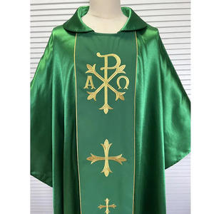 Satin vert avec croix broderie père prêtre Chasuble 2025 sur mesure de haute qualité nouveau Design broderie Chasuble - Product Image 3