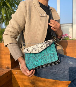 New Arrival Stylish Turquoise Embossed Cowhide Fur Leather Sling <b>Bag</b> <b>Women</b> Western-Style Fashionable Real Fur Leather <b>Shoulder</b> - Product Image 2