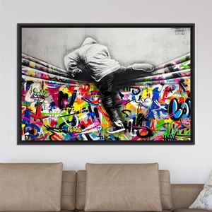 Urban Graffiti Climber <b>Canvas</b> Print: Bold Modern Street Art Decor,BLACK <b>FRAMED</b> <b>CANVAS</b> - Product Image 1