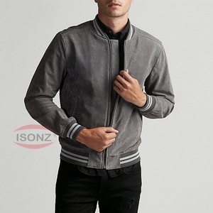 Chaqueta de cuero de ante gris estilo Otoño Invierno chaqueta de bombardero de talla grande Unisex con capucha y decoración de bolsillo diseño liso - Product Image 2