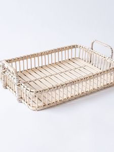 Plateau en rotin de bambou fait main plateau en rotin avec poignée tissé à la main rond haut mur plateaux de séparation des aliments multi-usages - Product Image 4