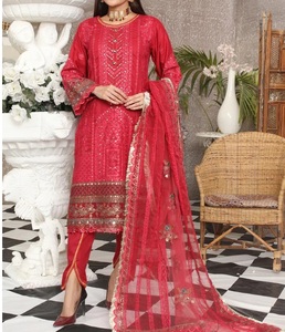 Personalizable paquistaní listo bordado de lujo Color púrpura Shalwar Kameez 3 piezas cosido césped hecho a mano trajes de mujer - Product Image 4