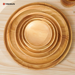 Ensemble de 7 assiettes rondes de luxe en bois de hêtre – Plateaux de service empilables – Vaisselle en bois naturel écologique - Product Image 4