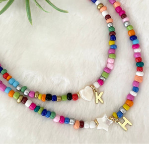 Custom <b>Beaded</b> <b>Necklace</b>, Dainty Initial <b>Necklace</b>, Tiny Letter <b>Necklace</b> Fringe <b>Beaded</b> Bandana - Product Image 1