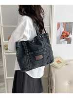 Tas Tote Denim Kustom Vintage Tas Selempang Belanja Warna Solid Kasual Tas Hadiah Retail Tas Kantor Komuter Kustom OEM ODM Grosir