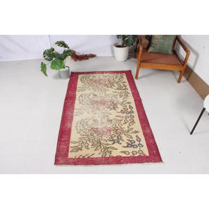 Vintage Turkish Rug, 3.1x5.3 ft Accent Rug, Red <b>Yellow</b> Moroccan Rug - Product Image 1