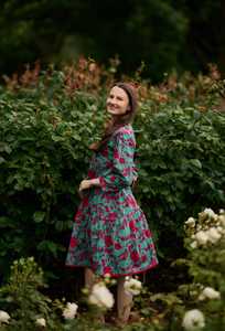 Vestido de Algodón Estampado a Mano de Bali, Estilo Bohemio Informal, Floral, Turquesa, Rosa, Algodón Puro, Hecho a Mano - Product Image 6