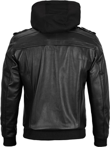 Chaqueta de cuero de motocicleta de estilo americano con capucha para hombre personalizada de alta calidad con cierre de cremallera - Product Image 5