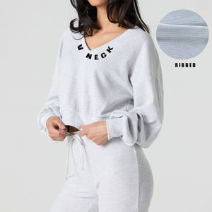 Sudaderas de Mujer al por Mayor, 100% Algodón, Estilo Terry, Lavado Ácido, Cuello en V, Logotipo Personalizado, Cuello Redondo, Sudadera Bordada - Product Image 4