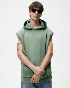 Adjustable Oversize <b>Hoodie</b> with Front Pouch Pocket Ribbed Trims and Embroidered Techniques <b>Sleeveless</b> Design for Winter - Product Image 1