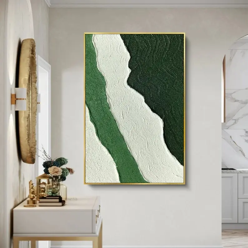Minimalist Green Texture Wall Art Oil Painting on Canvas Abstract Landscape Handmade Painting