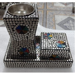 Brûleur d'encens de luxe en bois et métal classique fait à la main pour la maison, pour le Ramadan et le brûleur d'oud Bakhoor et plateau de service - Product Image 6
