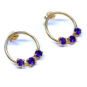 Dernières boucles d'oreilles en argent sterling 925 plaqué or avec pierres précieuses améthystes, style classique, design unique, pour femmes, pour mariage ou anniversaire - Product Image 1