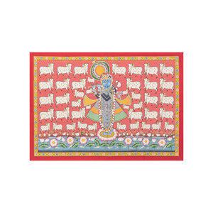 Tapisserie murale en tissu de coton rouge et orange style bohème Pichwai Art pour décoration murale extérieure ou intérieure avec fonction de suspension - Product Image 1