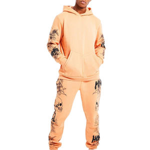 Costume de jogging personnalisé pour hommes, deux pièces, en coton et polyester, tenue de sport avec capuche, motif solide DTF/DTG, sublimation strass - Product Image 1