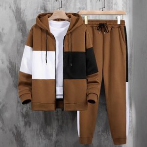 Color Block Sweatsuits para hombres Full Zip Hoodies Sudadera Elástico Cordón Pantalones de chándal con bolsillos 2 piezas - Product Image 1
