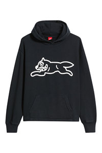 เสื้อสเวตเตอร์มีฮู้ดสีดำผู้ชายผ้าฝ้ายเฟรนช์เทอร์รี่พิมพ์ลายการ์ตูนสุนัขลำลองฤดูใบไม้ร่วงทรงปกติกระเป๋าด้านหน้าโลโก้ - Product Image 1