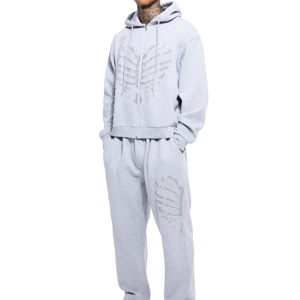 OEM Customize Men Two Piece Sets Custom Distress Embroidered Designs Zip Tracksuits Acid <b>Washed</b> Heavyweight Winter Outwear - Product Image 1