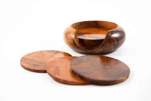 Juego de posavasos de madera hechos a mano, alfombrillas rústicas para bebidas, recién llegado, alta calidad, precio asequible, India - Product Image 3