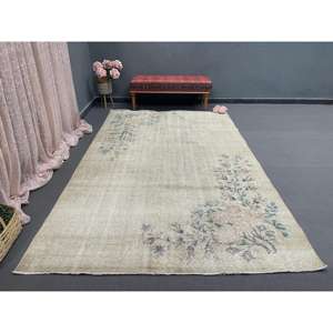 Alfombra Turca Vintage, Alfombra de 6x9.4 pies, Alfombra de Lana Sólida Gris Azul - Product Image 5