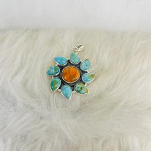Oyster cuivre Turquoise pendentif fait à la main en argent Sterling 925 bijoux uniques cadeau pour sa fête-amical pour les enfants - Product Image 5