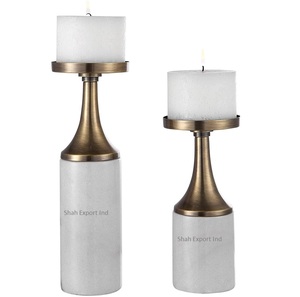 Set of 2 Aluminum <b>Pillar</b> <b>Candle</b> Holder Gold Plated Luxury Design Handmade <b>Candle</b> Stand for Living Room Decorative - Product Image 3