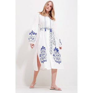 Abito di lino con colletto dominante e doppio spacco stile Casual - Product Image 1