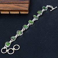 Pulsera de Plata de Ley 925 con Diopsido Cromado y Oro, Estilo Bohemio Clásico, Regalo Cristiano de Amistad, Hecha a Mano con Múltiples Piedras Naturales en Bruto