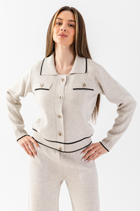 Cárdigan detallado con botones de alta calidad y cuello Polo para mujer, suéter y pantalones, conjunto de prendas de punto indispensable para DailyandOffice - Product Image 5