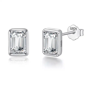 NOVAMART Fine Confidence-Boosting 1.2ct <b>Crystal</b> Clear Emerald Cut Moissanite <b>Stud</b> <b>Earrings</b> Wholesale Export - Product Image 1