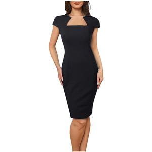 Latest Midi Elegant Solid Color Ladies Knee Length Formal Work <b>Dress</b> Cheap Modest Office Wear Women Career <b>Dresses</b> - Product Image 4