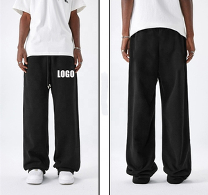Pantalones de chándal rectos de felpa de algodón informales con cordón y logotipo personalizado para hombre - Product Image 3