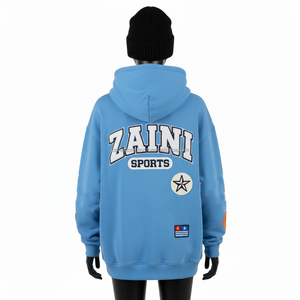 Premium 340 GSM coton Polyester polaire sweat à capuche pour femme bleu ciel coupe surdimensionnée brodé Logo personnalisé conception femmes basiques à capuche - Product Image 2