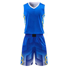 Conjunto de Camiseta de Baloncesto Sublimada Azul, Cuello en V, Sin Mangas, Absorbe la Humedad, Estampado Geométrico, Unisex, Adulto, Todas las Temporadas, 100% Poliéster - Product Image 1
