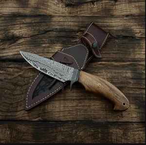 Cuchillo de Caza de Acero de Damasco Hecho a Mano Personalizado de Primera Calidad, Mango de Madera, Supervivencia al Aire Libre, Campamento, Pesca con Funda - Product Image 4