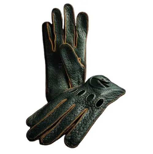 Army Green Leather With Orange Stitching Knuckle Holes Anti Slip Driving Gloves/Leather Riding Gloves/ Racing Glove