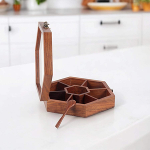 Caja de especias de madera de Sheesham con herramientas para especias indias, cuchara, ecológica, duradera, a prueba de fugas, de SANIYA HANDICRAFT, apta para lavavajillas. - Product Image 3