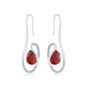 925 Sterling Silver Gold Vermeil Pear Shape Garnet Bezel Gemstone <b>Dangle</b> <b>Earrings</b> Women Featuring 8x6mm Stones-Diamond <b>Pearl</b> - Product Image 1