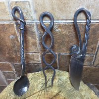 Ensemble de couverts 3 pièces en acier à haute teneur en carbone de style Viking, forgé à la main, avec couteau et cuillère, écologique, pour usage extérieur