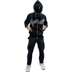 Custom <b>Stitch</b> Sewing Zip Embroidered Patch Screen Printing LOGO Solid Pattern <b>Hoodie</b> with Front Full Rhinestones - Product Image 5