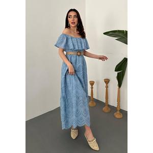 Baby Blue Off-Shoulder Broderie Anglaise <b>Dress</b> - Baby Blue - Product Image 2