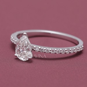 IGI Certified Pear Cut Diamond <b>Solitaire</b> <b>Ring</b> with Pavé Band in Solid 925 Sterling <b>Silver</b> - Product Image 2