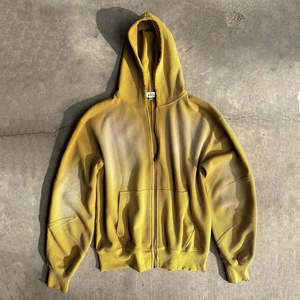 Sudaderas con capucha desgastadas lavadas con ácido de gran tamaño personalizadas para hombre, sudaderas con capucha pesadas Vintage rasgadas al por mayor - Product Image 1