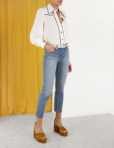 Haute qualité mode nouveautés mode bleu marine denim tuyau de poêle jean jambe large femmes poches arrière jean femmes en gros - Product Image 6